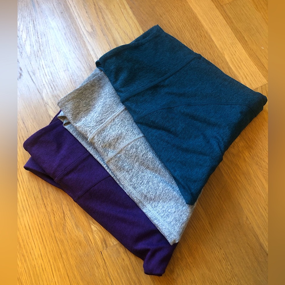 Outdoor voices solid leggings bundles, size small, grey, teal and dark purple